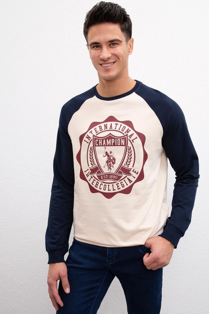 Erkek Ecru Bisiklet Yaka Sweatshirt