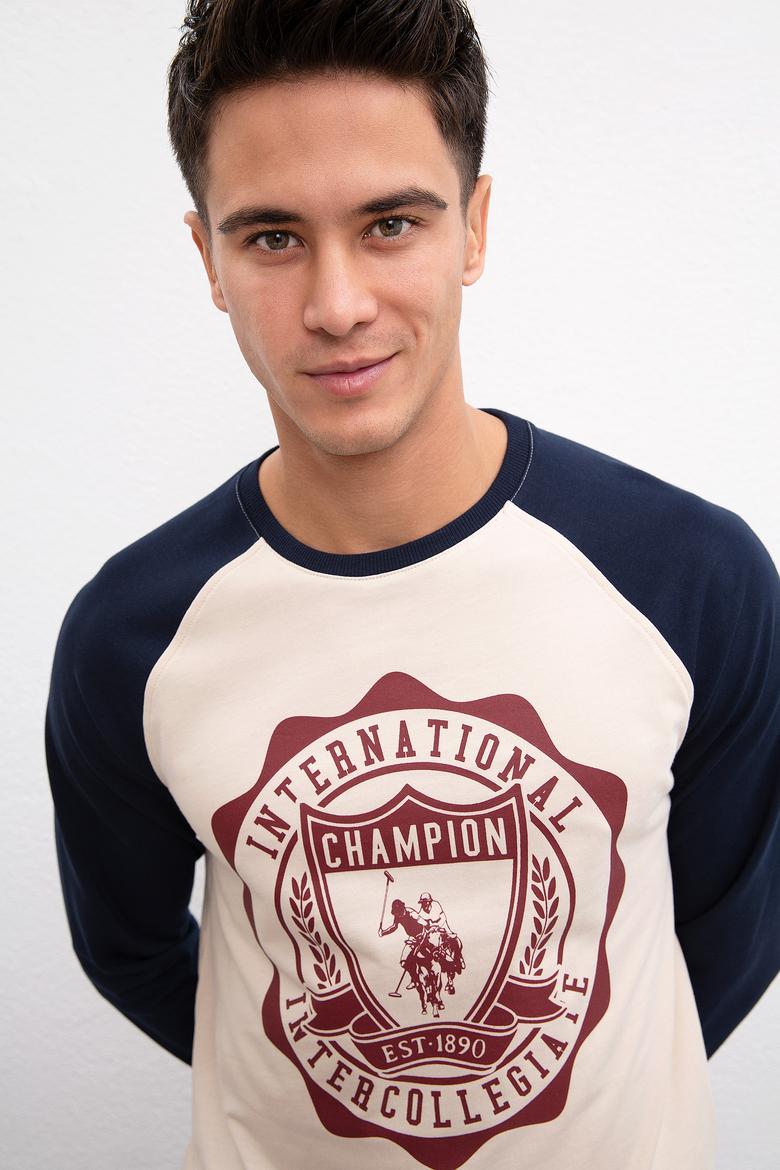 Erkek Ecru Bisiklet Yaka Sweatshirt - 50208657039