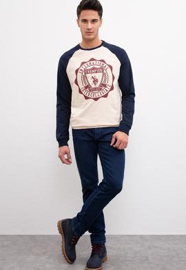 Erkek Ecru Bisiklet Yaka Sweatshirt - 50208657039