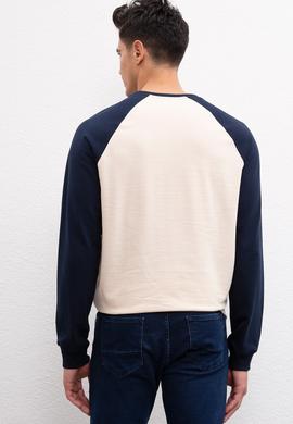 Erkek Ecru Bisiklet Yaka Sweatshirt - 50208657039