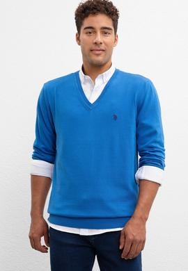 Erkek Kobalt V-Yaka Triko Kazak Basic - 50211249080