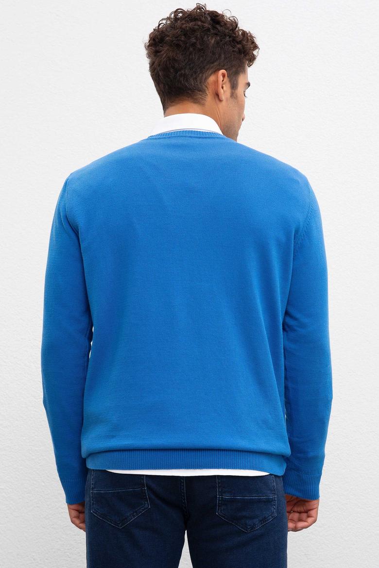 Erkek Kobalt V-Yaka Triko Kazak Basic - 50211249080