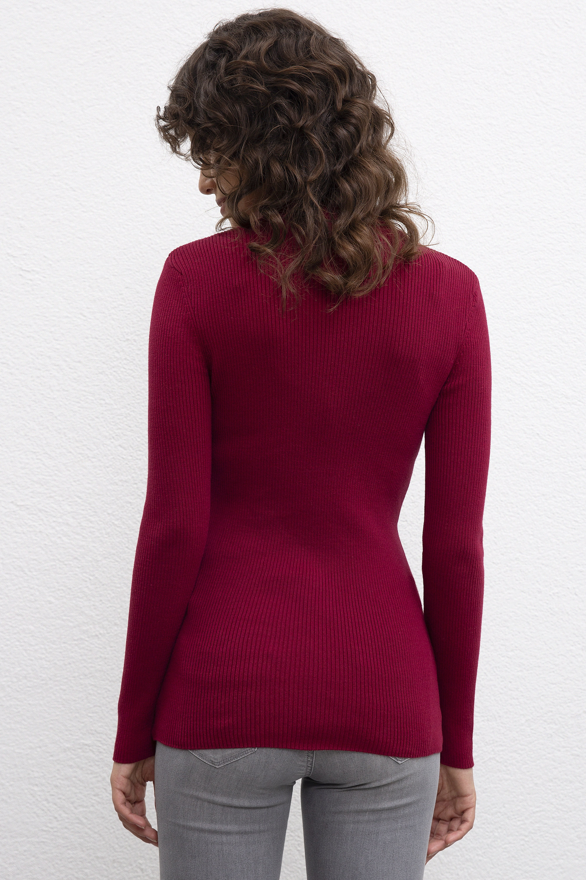 Kadın Bordo Kazak - Image 3