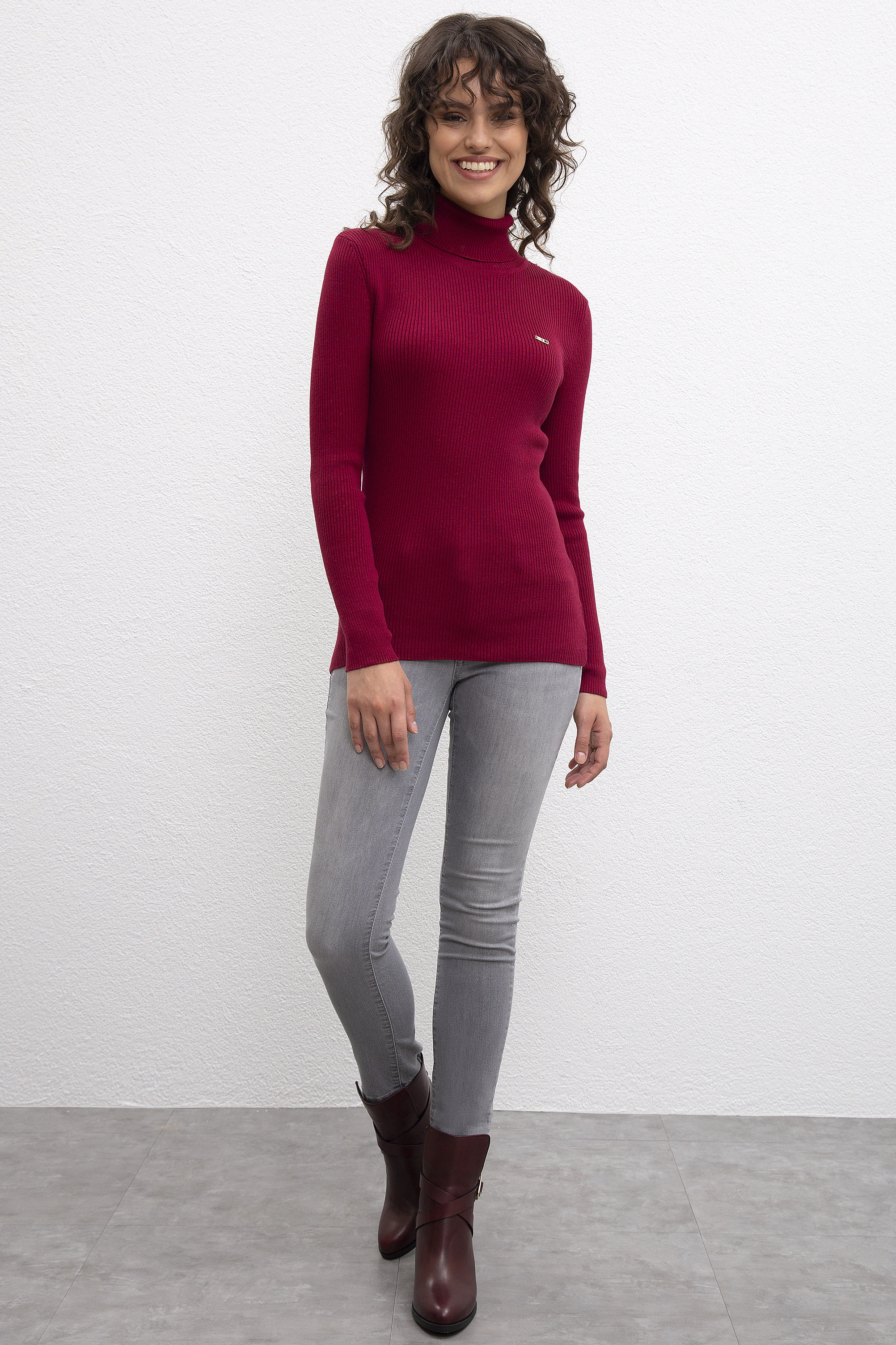 Kadın Bordo Kazak - Image 4