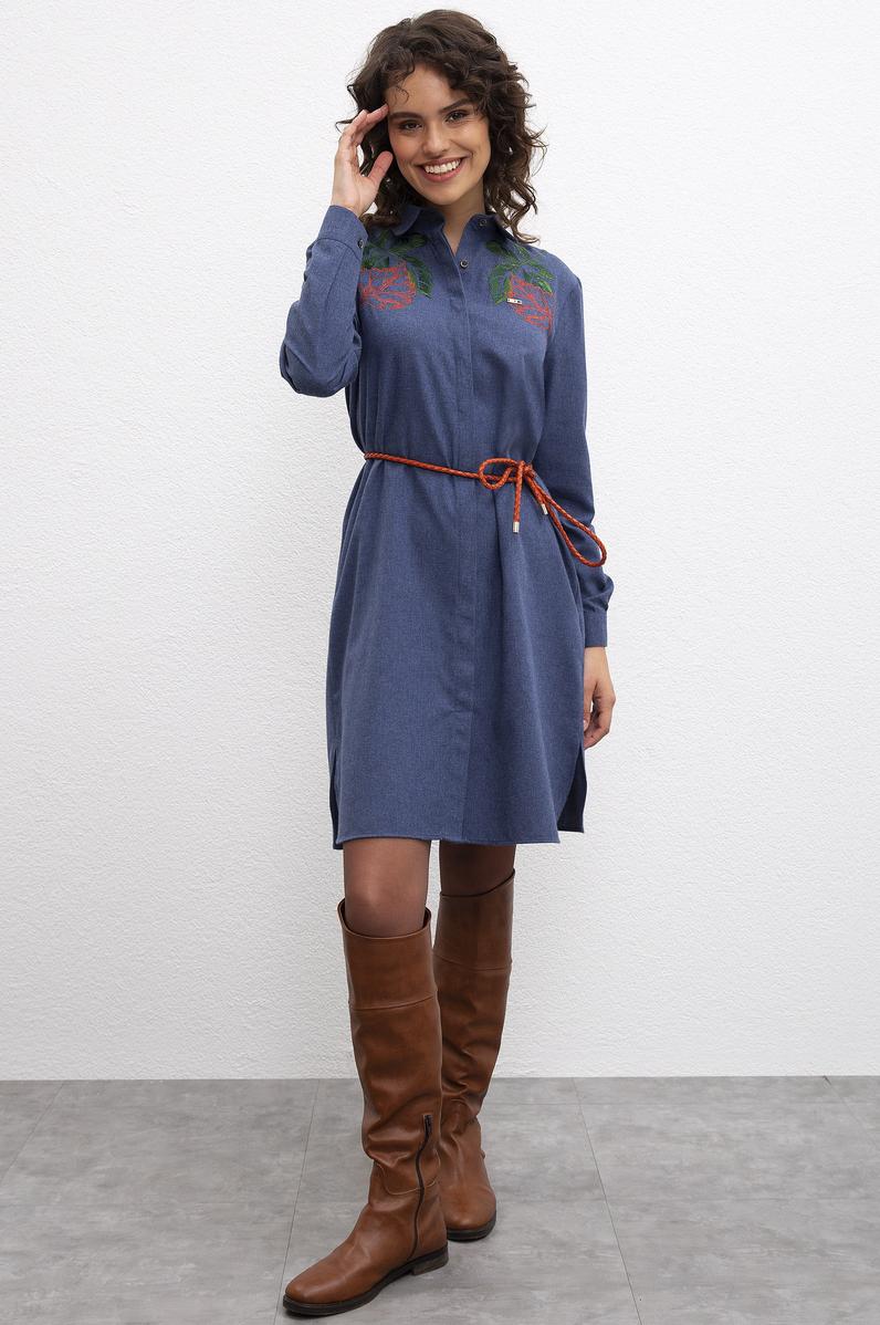 Kadın Lacivert Dokuma Elbise