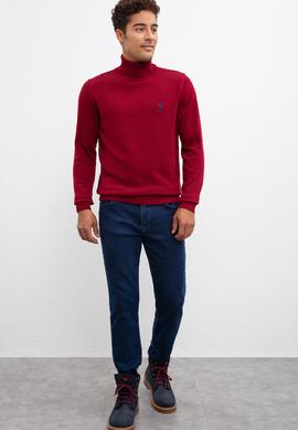 Erkek Bordo Balıkçı Yaka Triko Kazak Basic - 50207646033