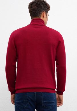 Erkek Bordo Balıkçı Yaka Triko Kazak Basic - 50207646033