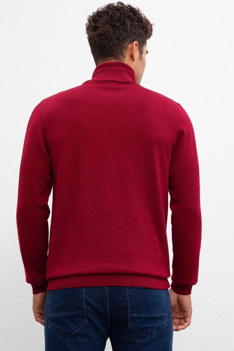 Erkek Bordo Balıkçı Yaka Triko Kazak Basic - 50207646033