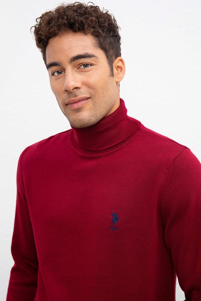 Erkek Bordo Balıkçı Yaka Triko Kazak Basic - 50207646033