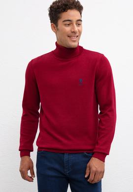 Erkek Bordo Balıkçı Yaka Triko Kazak Basic - 50207646033