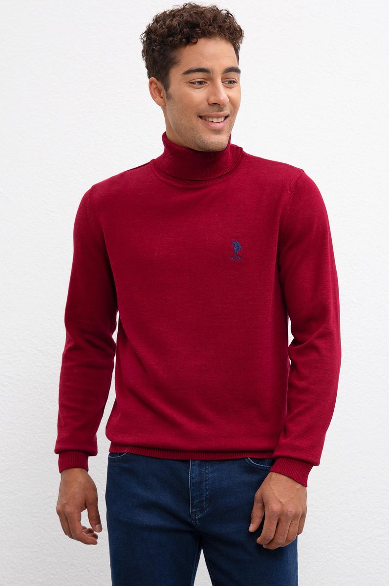 Erkek Bordo Balıkçı Yaka Triko Kazak Basic