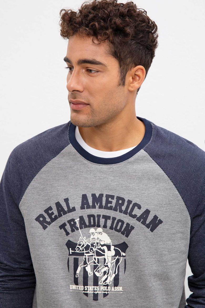 Erkek Gri Melanj Bisiklet Yaka Sweatshirt - 50208645021