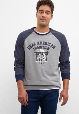 Erkek Gri Melanj Bisiklet Yaka Sweatshirt - 50208645021