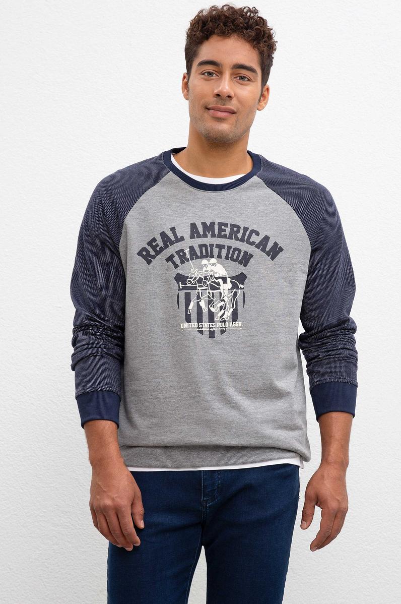 Erkek Gri Melanj Bisiklet Yaka Sweatshirt