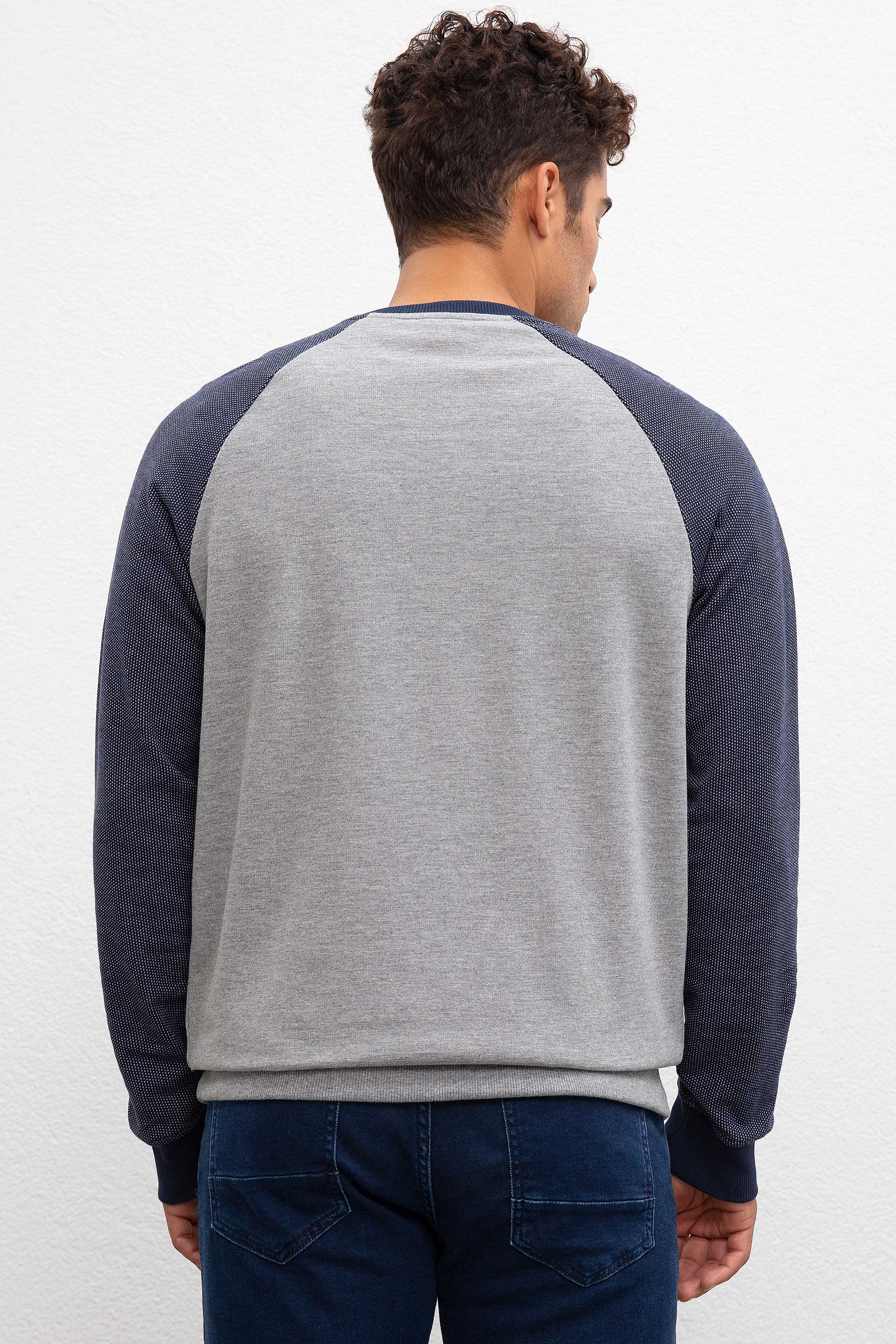 Erkek Gri Melanj Bisiklet Yaka Sweatshirt
