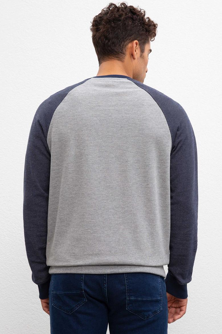 Erkek Gri Melanj Bisiklet Yaka Sweatshirt - 50208645021