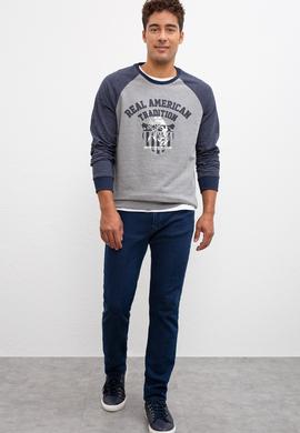 Erkek Gri Melanj Bisiklet Yaka Sweatshirt - 50208645021