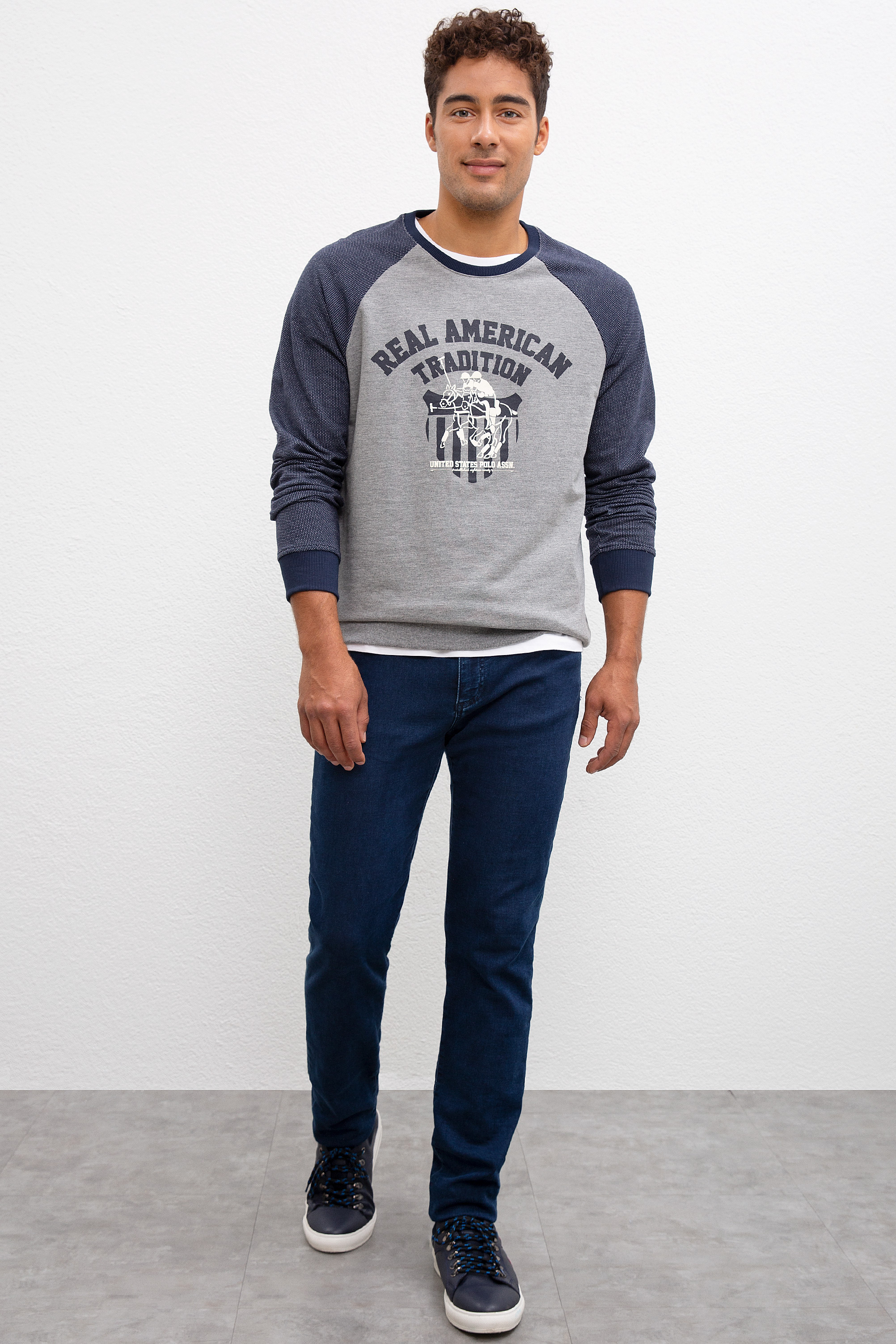 Erkek Gri Melanj Bisiklet Yaka Sweatshirt