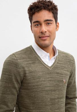 Erkek Haki V-Yaka Triko Kazak - 50207652049