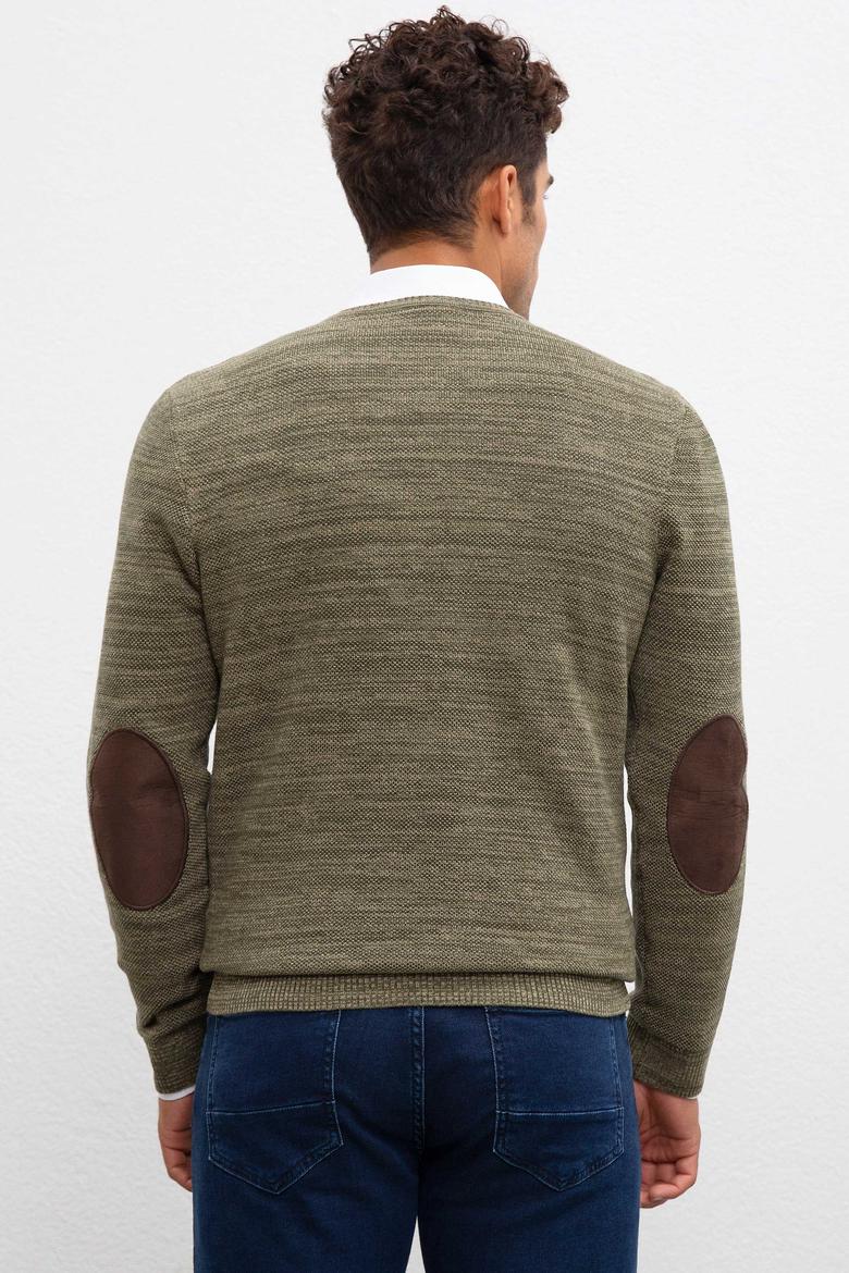 Erkek Haki V-Yaka Triko Kazak - 50207652049