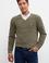 Erkek Haki V-Yaka Triko Kazak