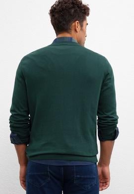 Erkek Koyu Yeşil V-Yaka Triko Kazak Basic - 50211249024