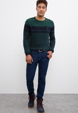 Erkek Koyu Yeşil Bisiklet Yaka Triko Kazak - 50205661027