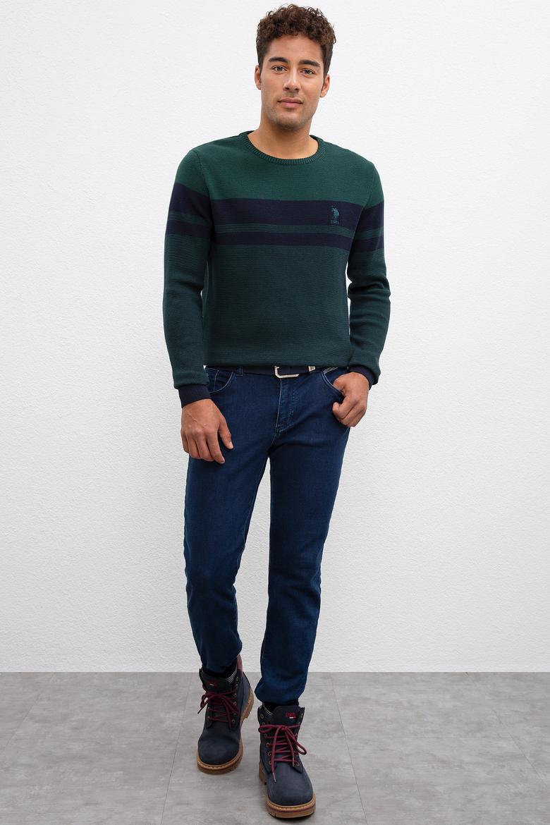 Erkek Koyu Yeşil Bisiklet Yaka Triko Kazak - 50205661027