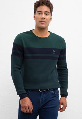 Erkek Koyu Yeşil Bisiklet Yaka Triko Kazak - 50205661027