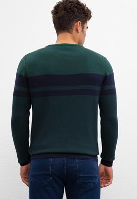 Erkek Koyu Yeşil Bisiklet Yaka Triko Kazak - 50205661027