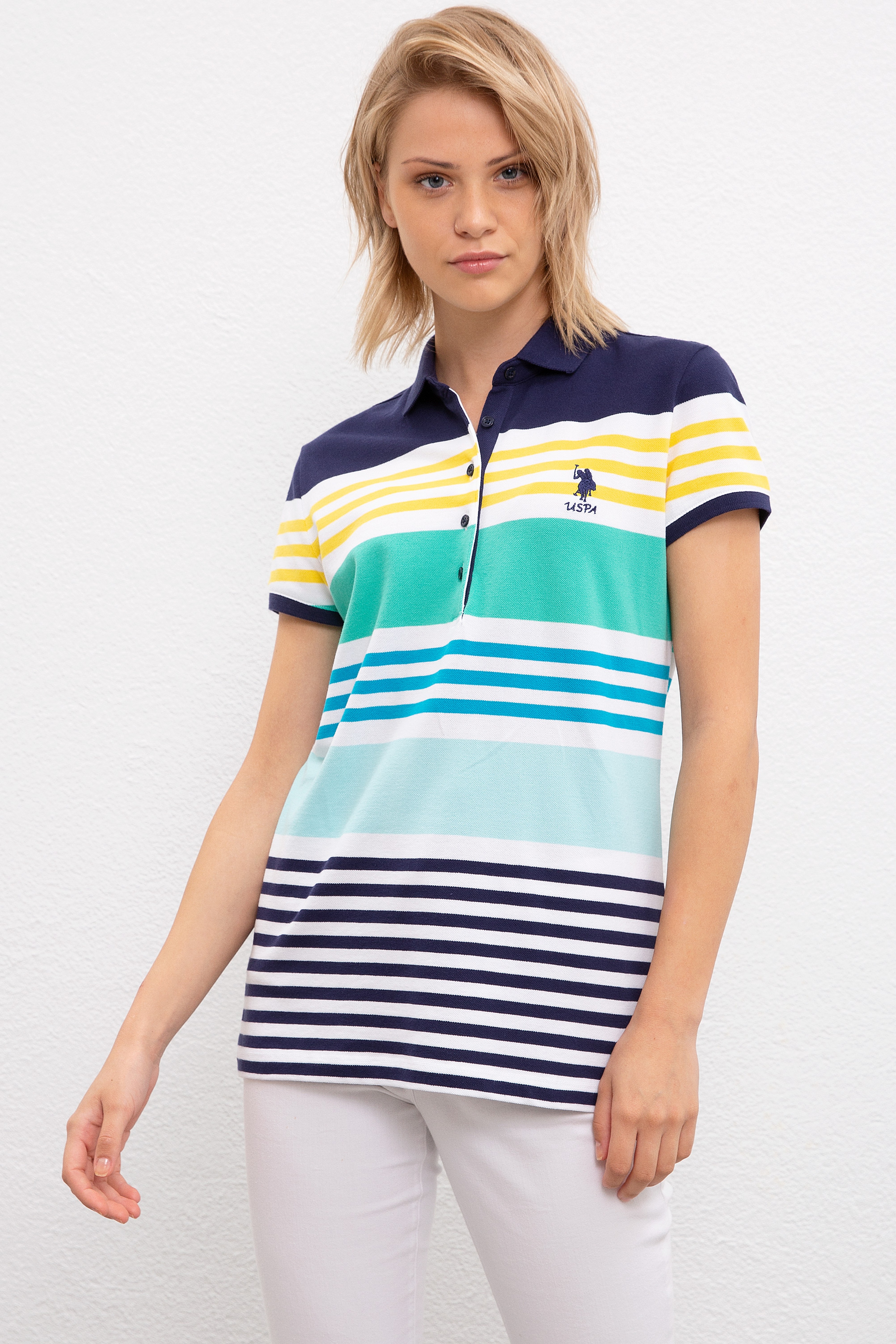 Kadın Lacivert Polo Yaka T-Shirt - Image 1