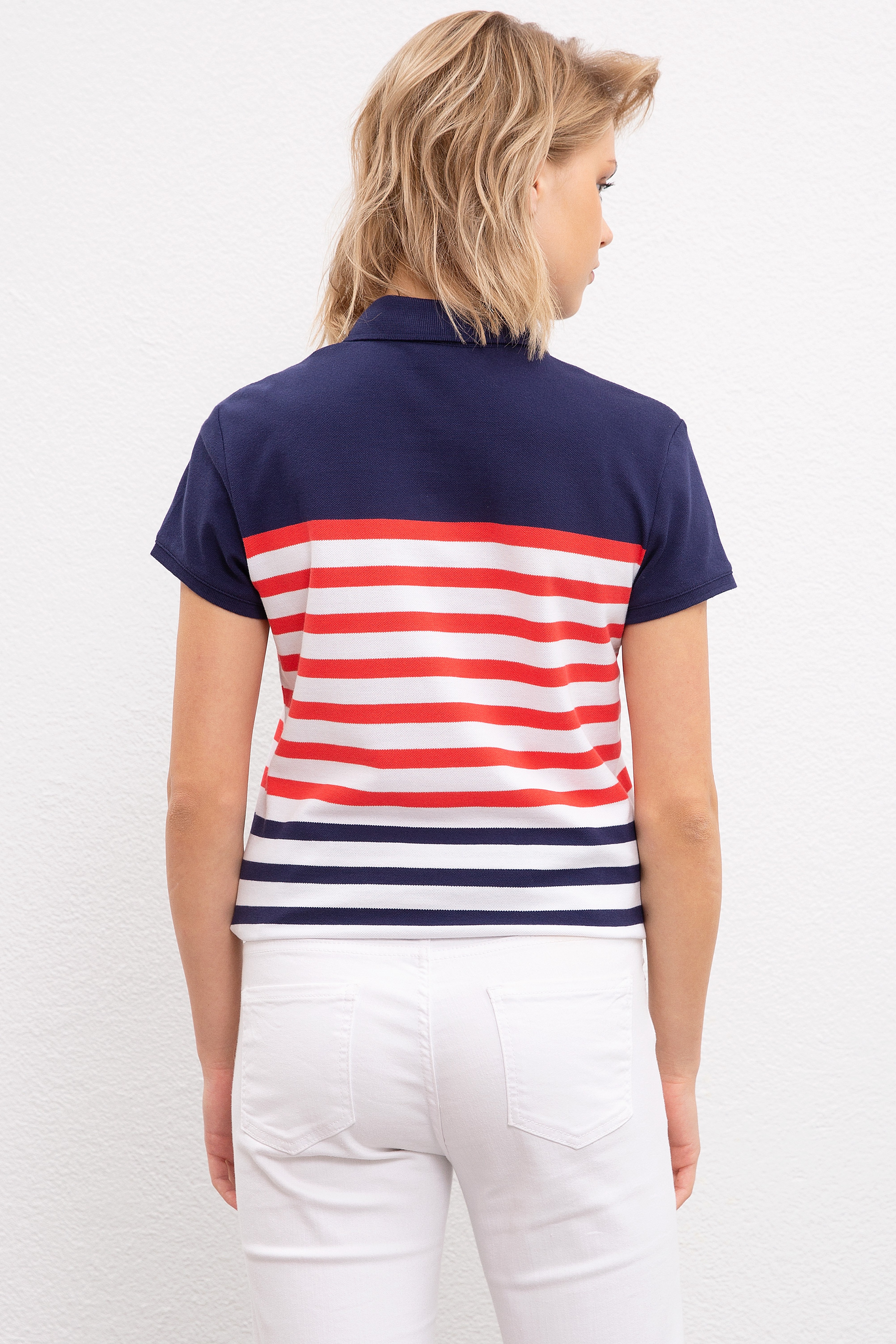 Kadın Lacivert Polo Yaka T-Shirt - Image 5