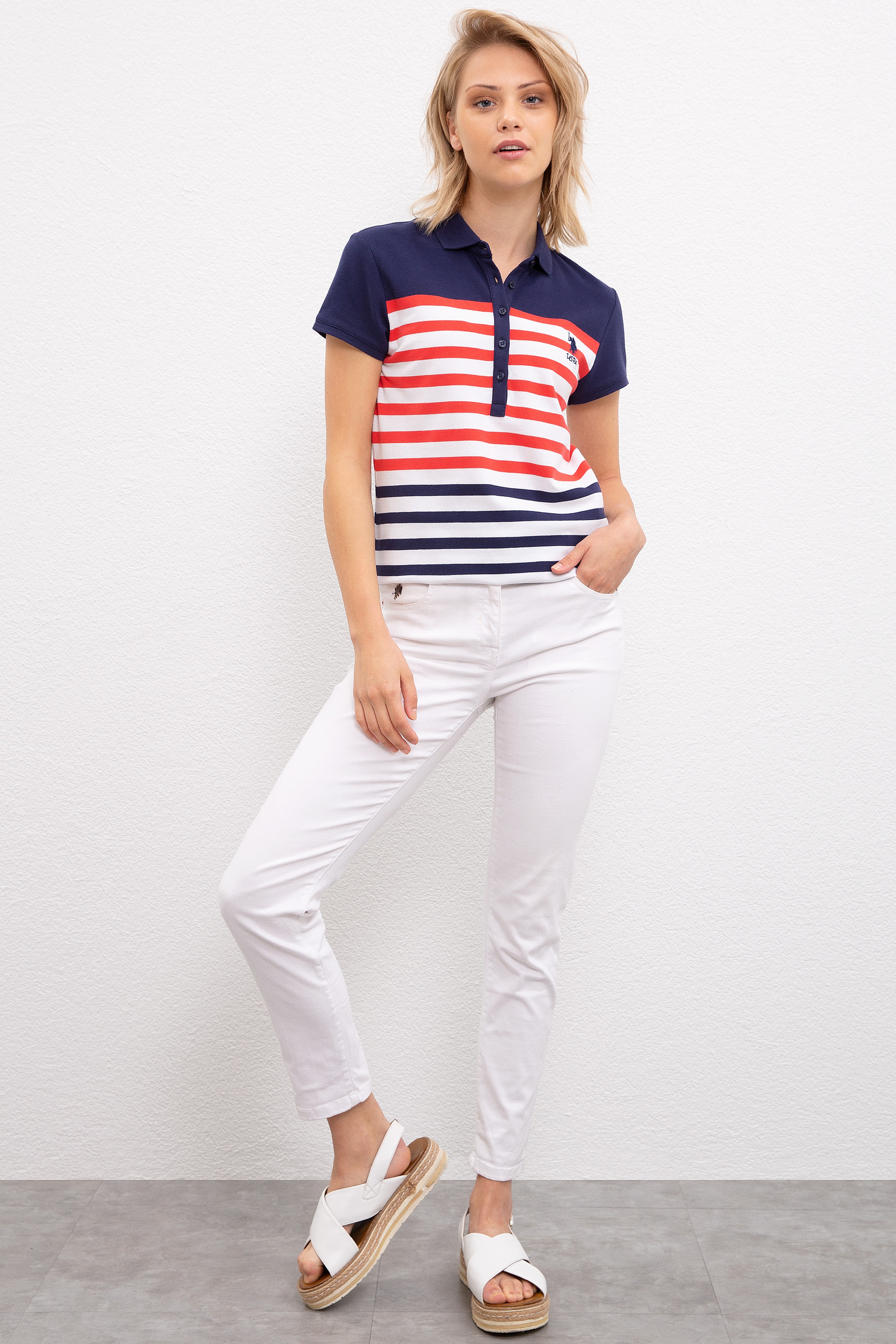 Kadın Lacivert Polo Yaka T-Shirt - Image 3