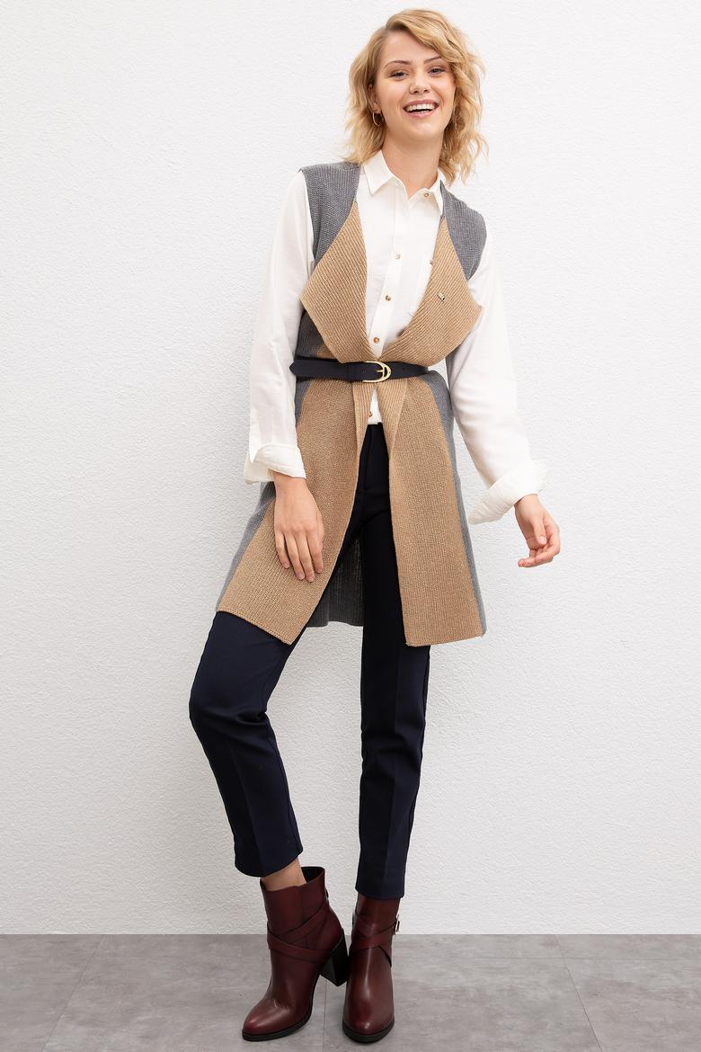 Kadın Gri Melanj Triko Hırka - 50211526004