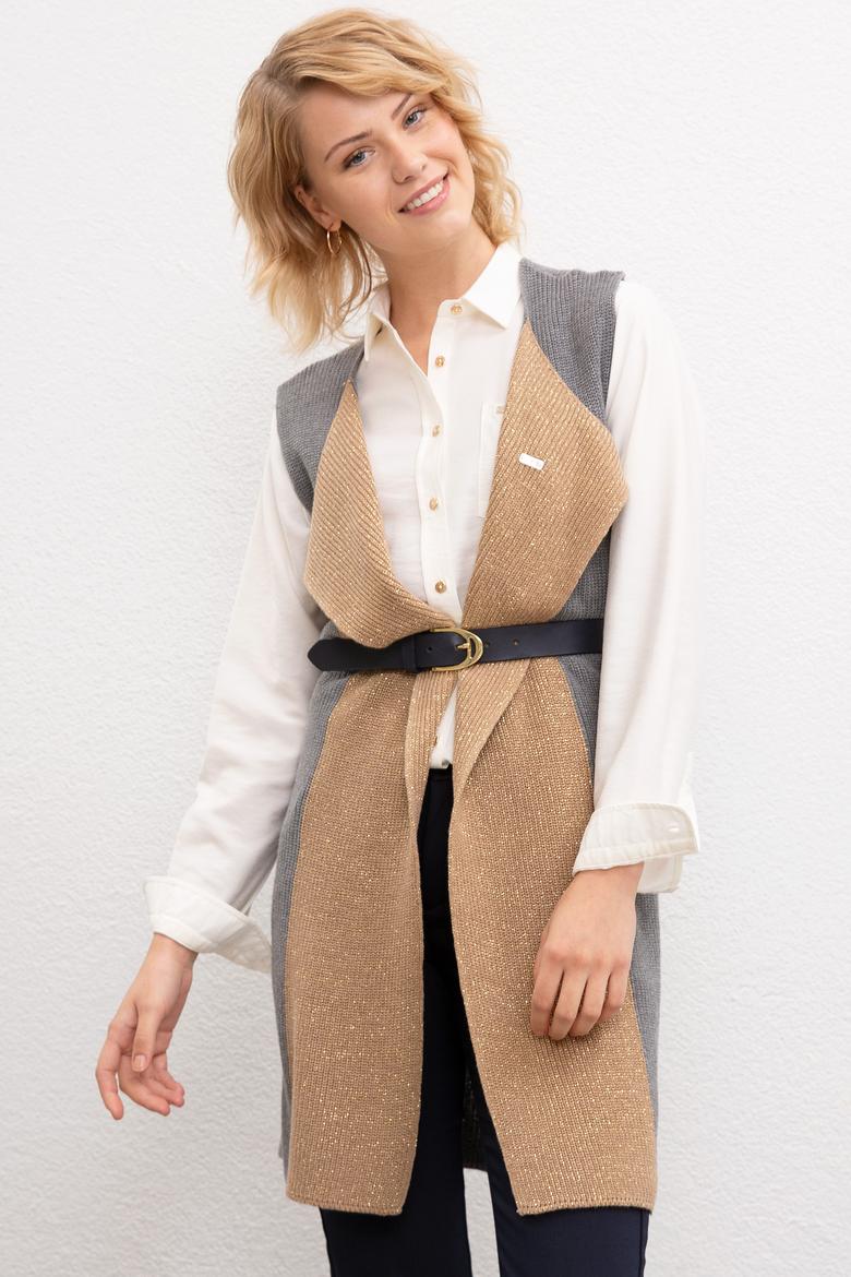 Kadın Gri Melanj Triko Hırka - 50211526004