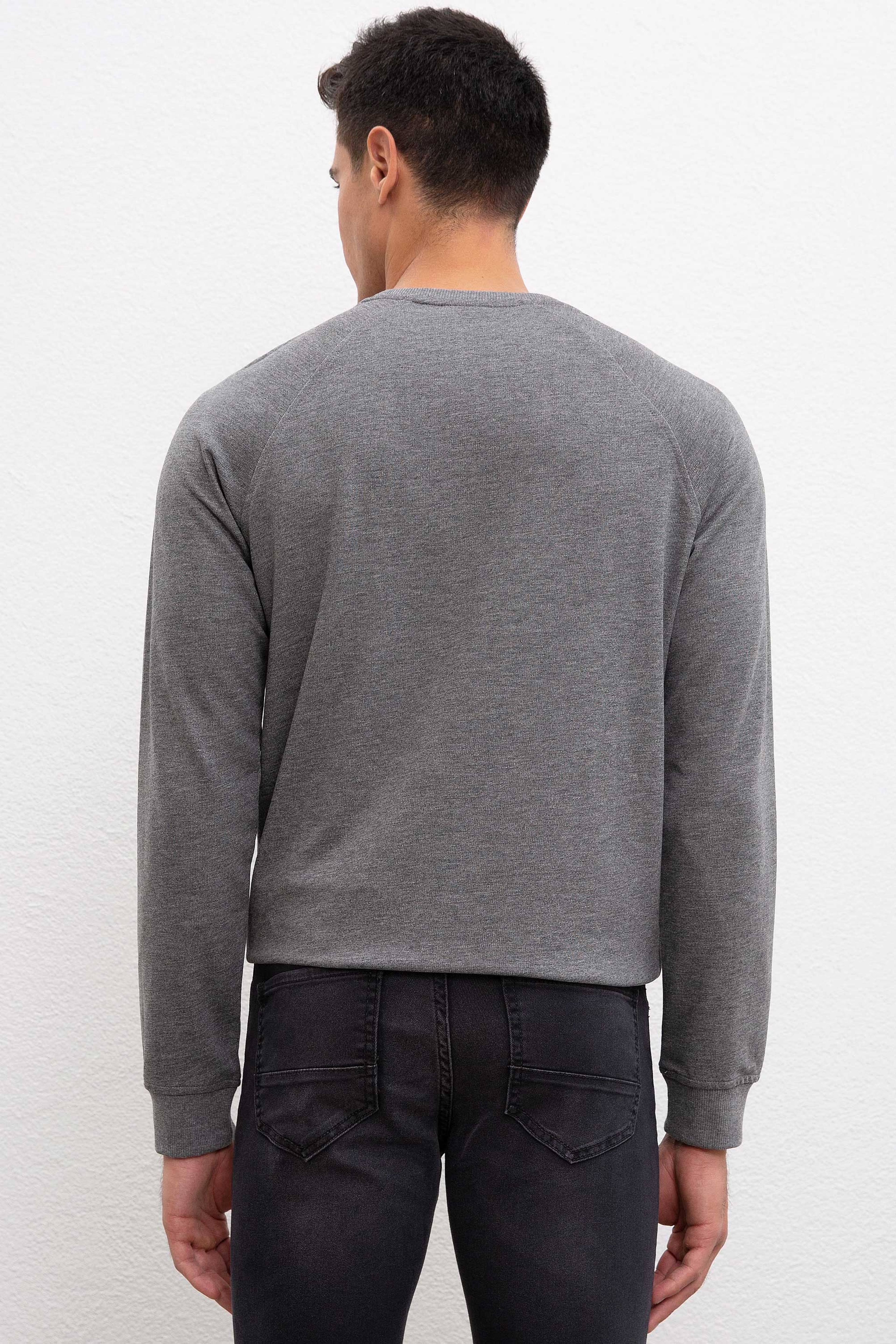 Erkek Antrasit Melanj Bisiklet Yaka Sweatshirt Basic