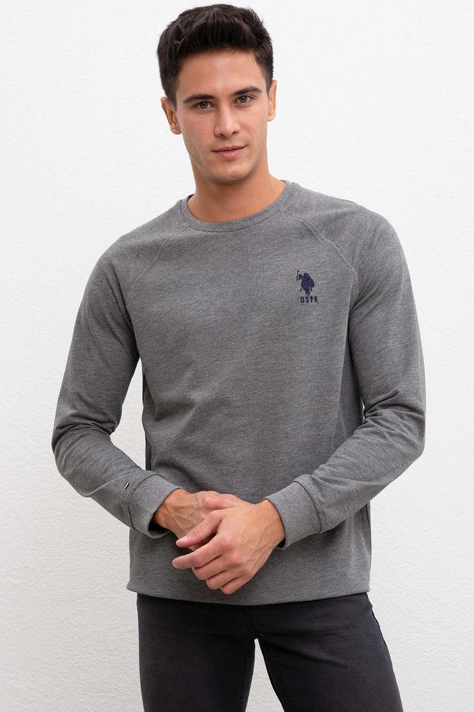 Erkek Antrasit Melanj Bisiklet Yaka Sweatshirt Basic