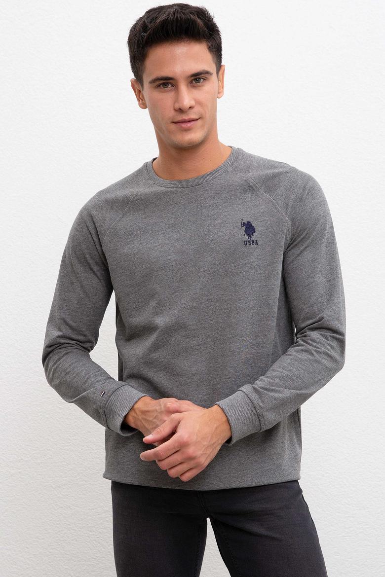 Erkek Antrasit Melanj Bisiklet Yaka Sweatshirt Basic