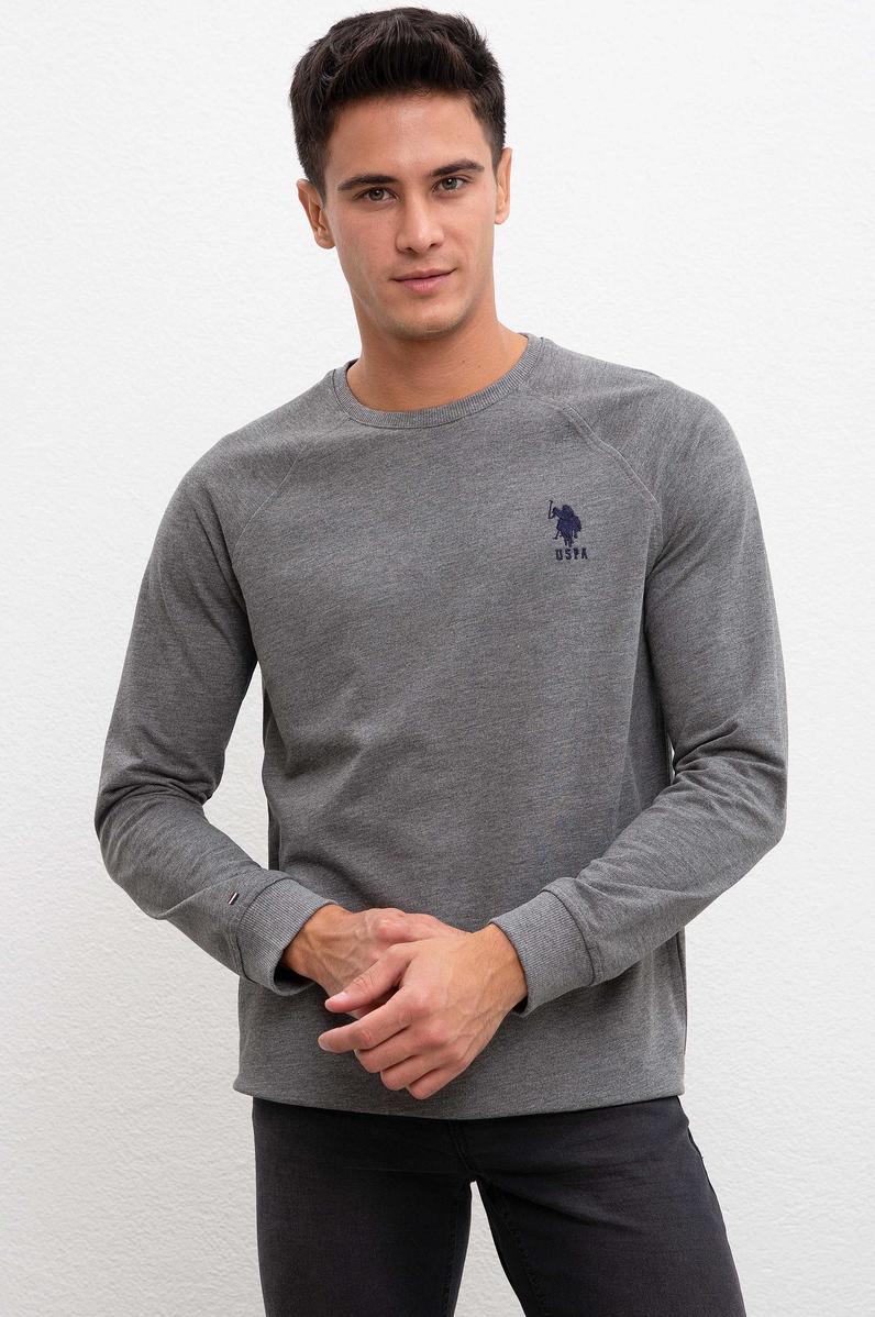 Erkek Antrasit Melanj Bisiklet Yaka Sweatshirt Basic