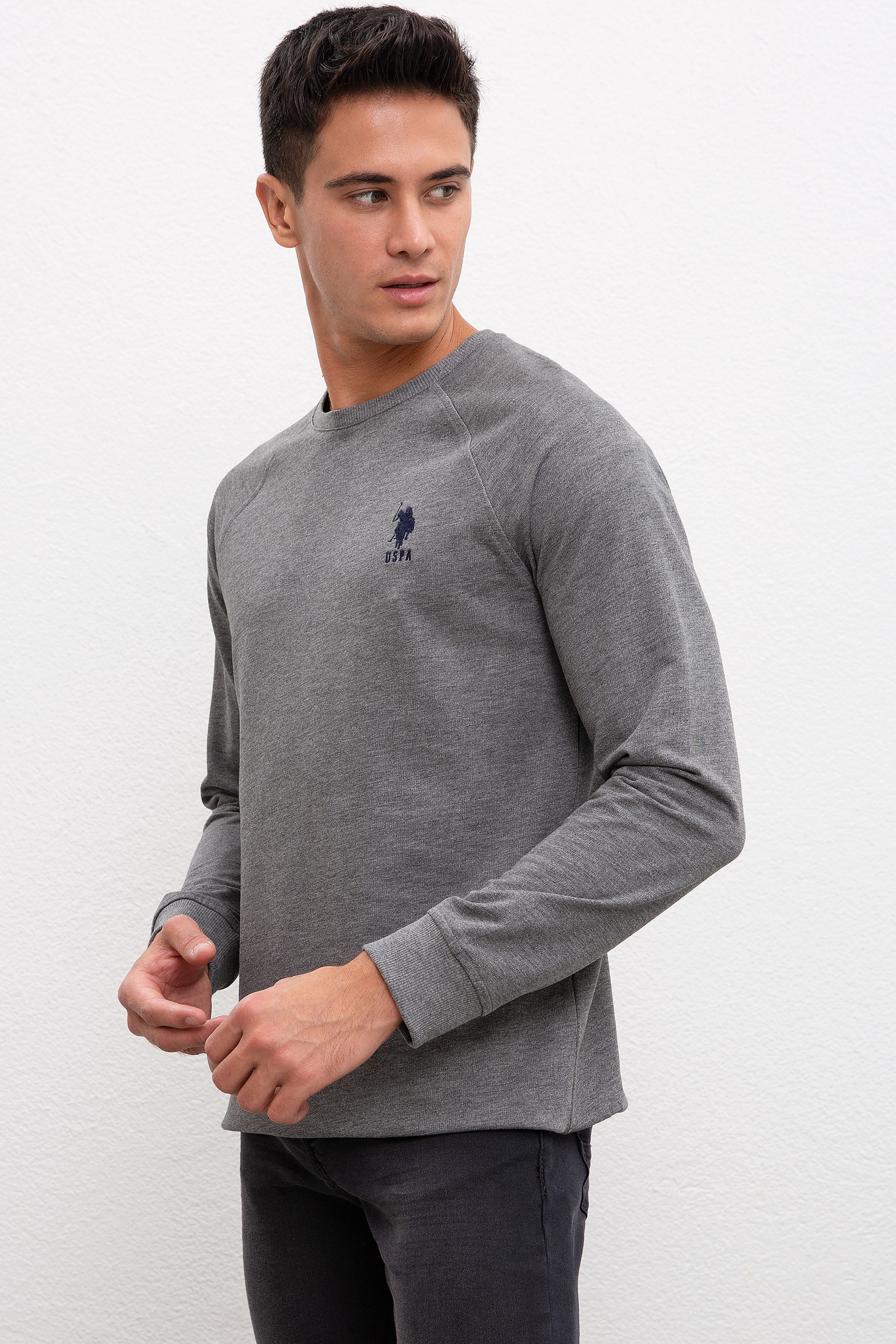 Erkek Antrasit Melanj Bisiklet Yaka Sweatshirt Basic