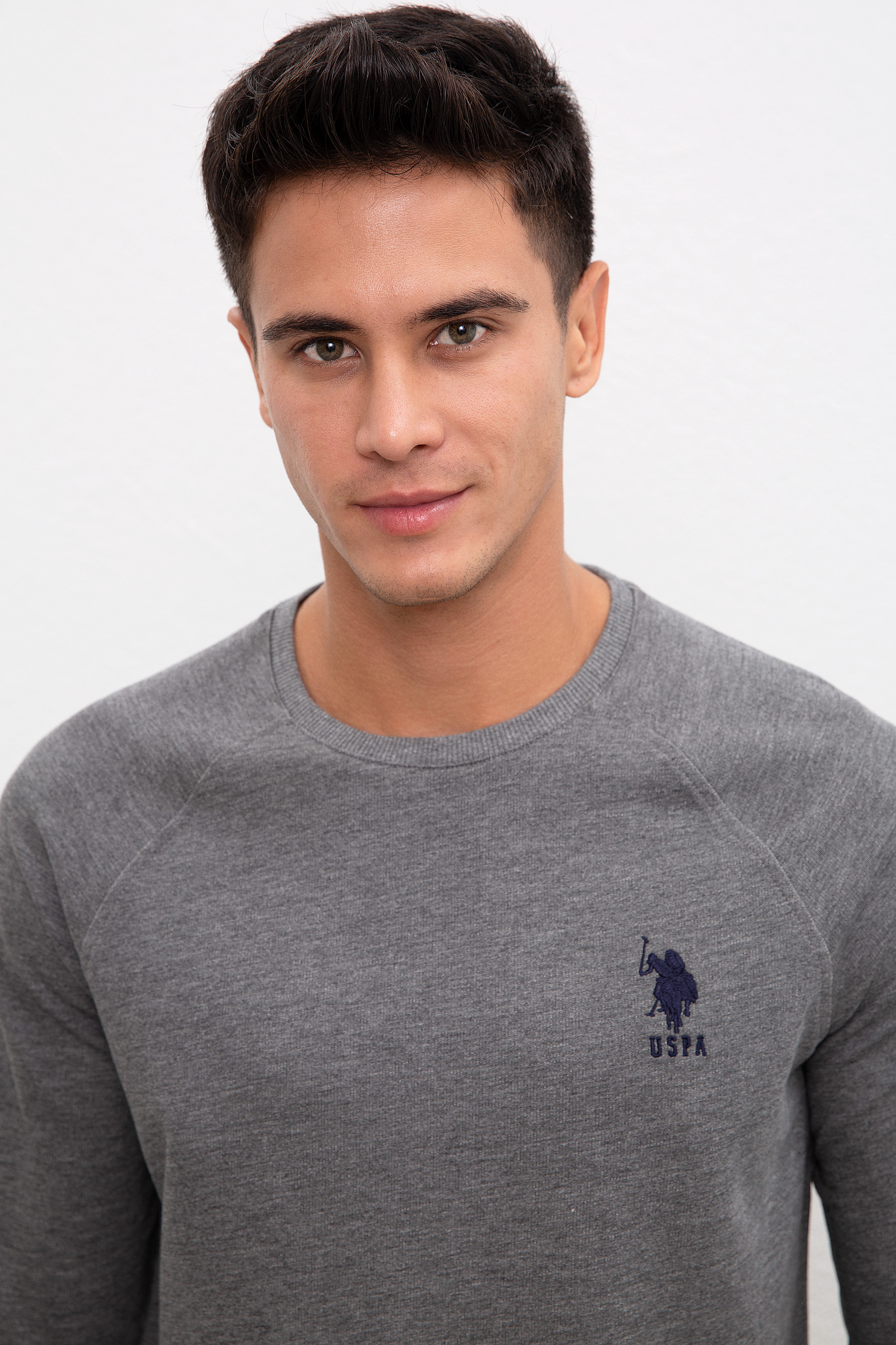 Erkek Antrasit Melanj Bisiklet Yaka Sweatshirt Basic