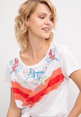 Kadın Beyaz Bisiklet Yaka T-Shirt - 50220673005