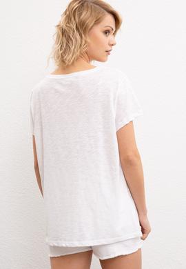 Kadın Beyaz Bisiklet Yaka T-Shirt - 50220673005