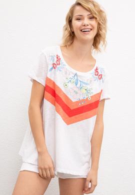 Kadın Beyaz Bisiklet Yaka T-Shirt - 50220673005