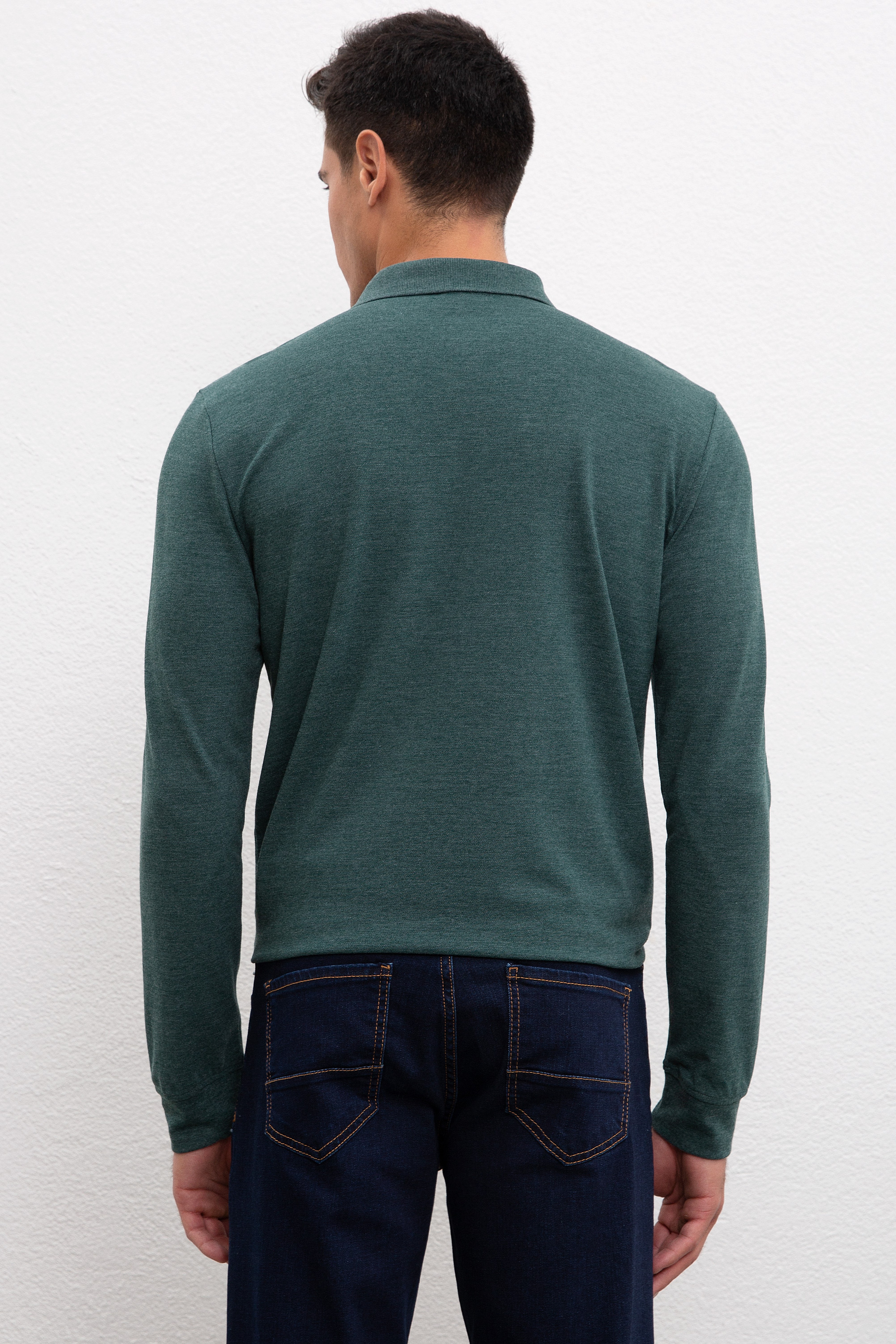 Erkek Koyu Yeşil Polo Yaka Sweatshirt