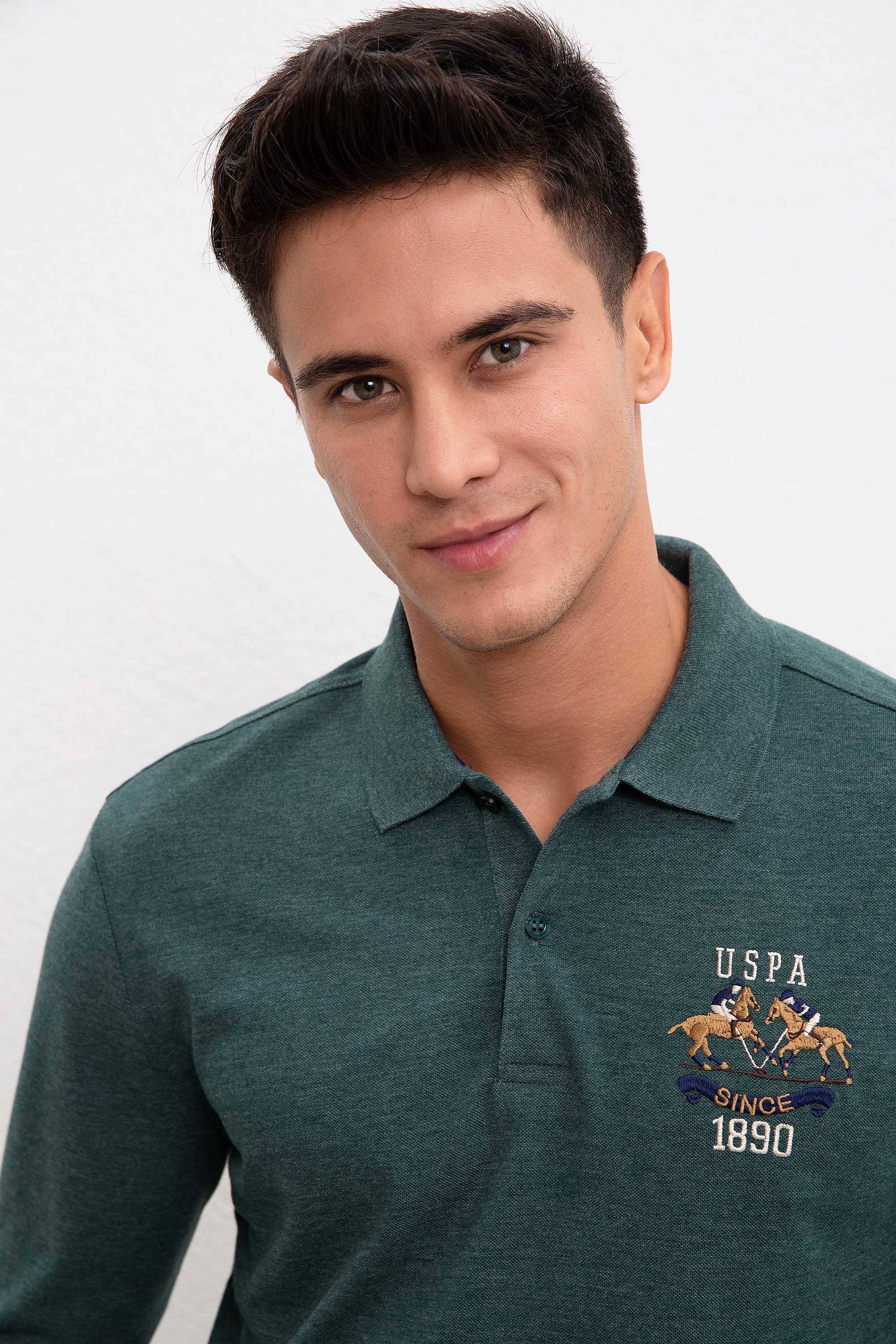 Erkek Koyu Yeşil Polo Yaka Sweatshirt - Image 2