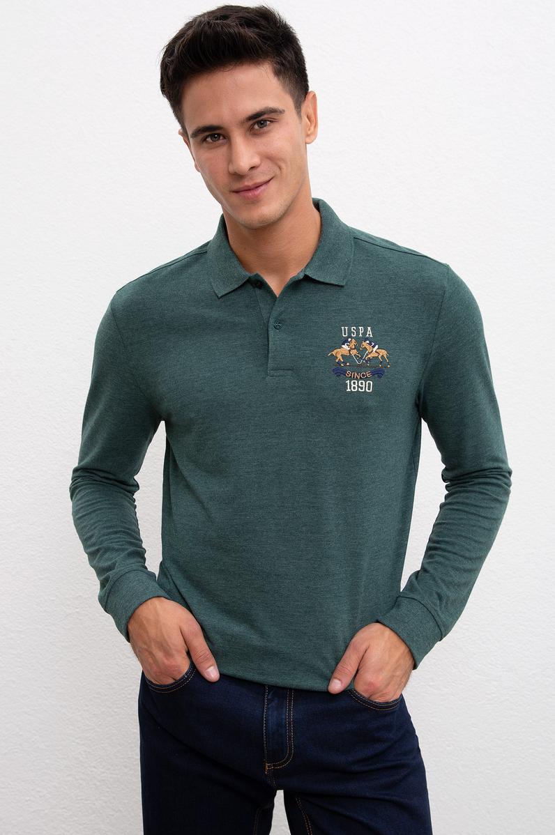 Erkek Koyu Yeşil Polo Yaka Sweatshirt