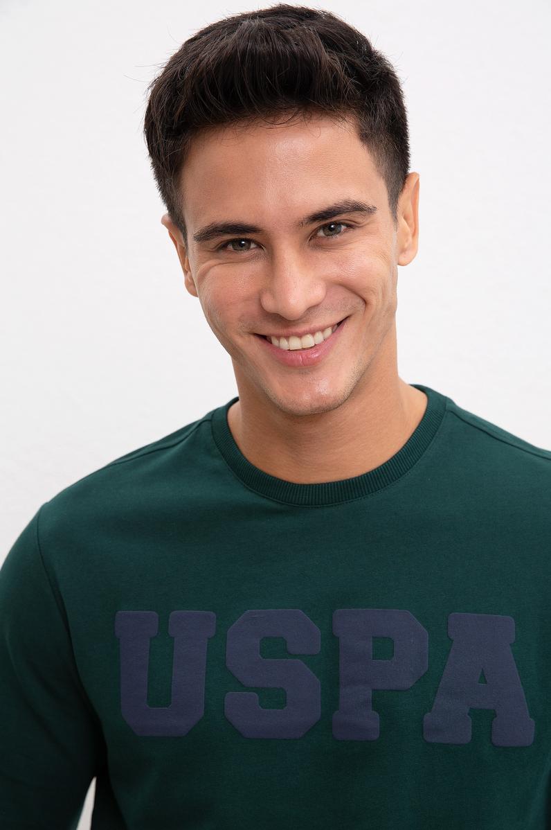 Erkek Koyu Yeşil Bisiklet Yaka Sweatshirt Basic