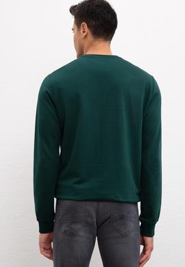 Erkek Koyu Yeşil Bisiklet Yaka Sweatshirt Basic - 50207332039