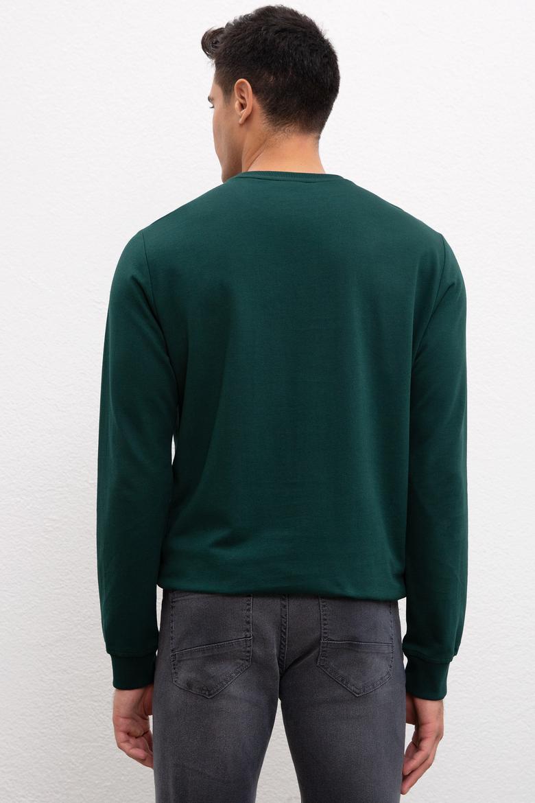 Erkek Koyu Yeşil Bisiklet Yaka Sweatshirt Basic - 50207332039